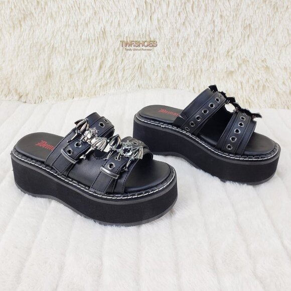 Emily 2" Platform Bat Buckle Slip On Goth Sandals Shoes 100 Restocked - Picture 7 of 9